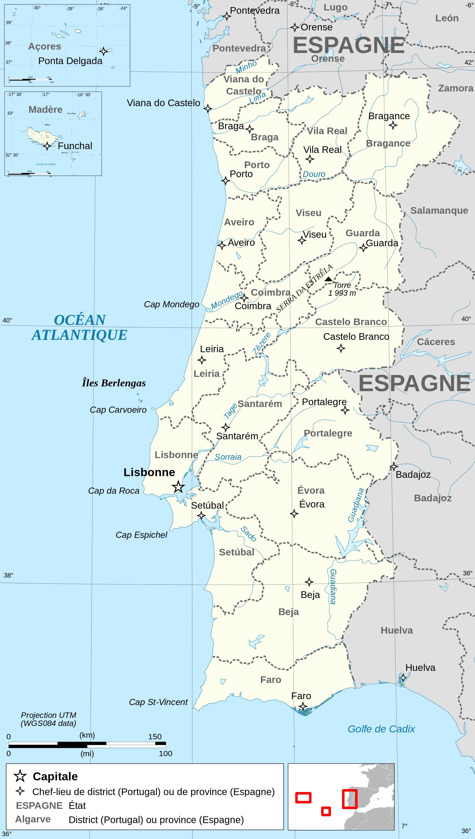 Maps of Portugal, Detailed map of Portugal in English