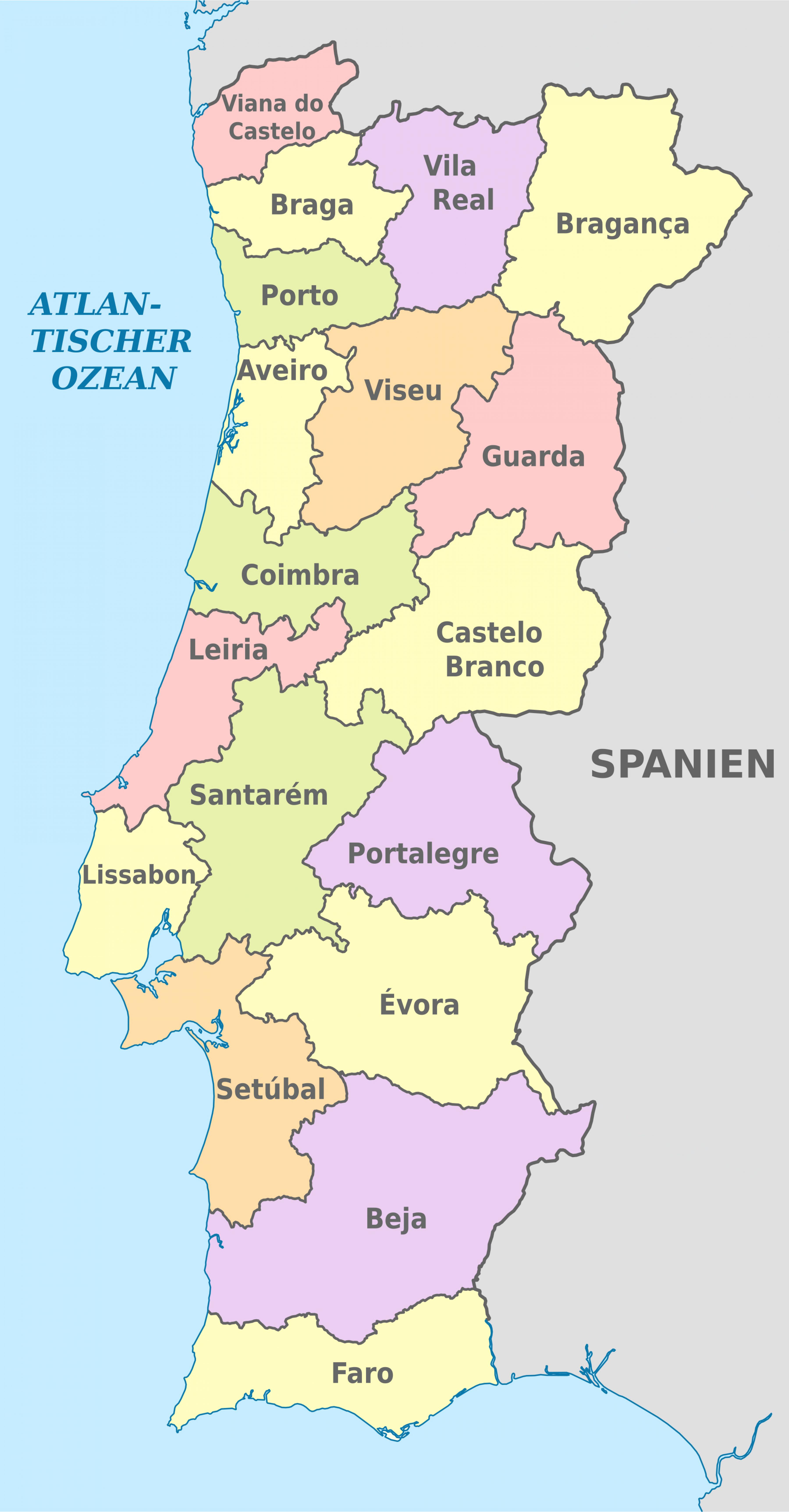 Portugal provinces map - Provinces of Portugal map (Southern Europe -  Europe)