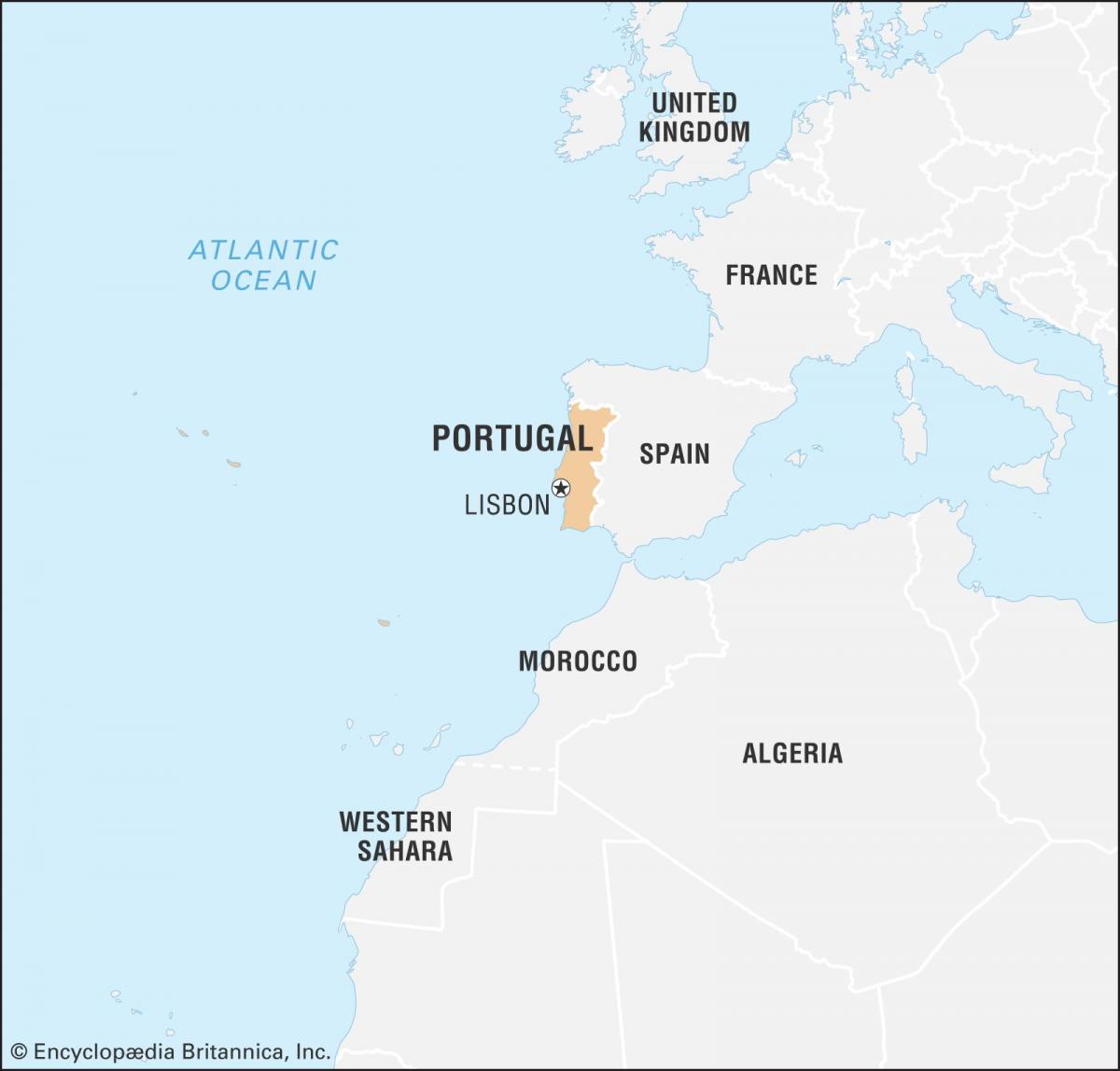 Map of Portugal and bordering countries