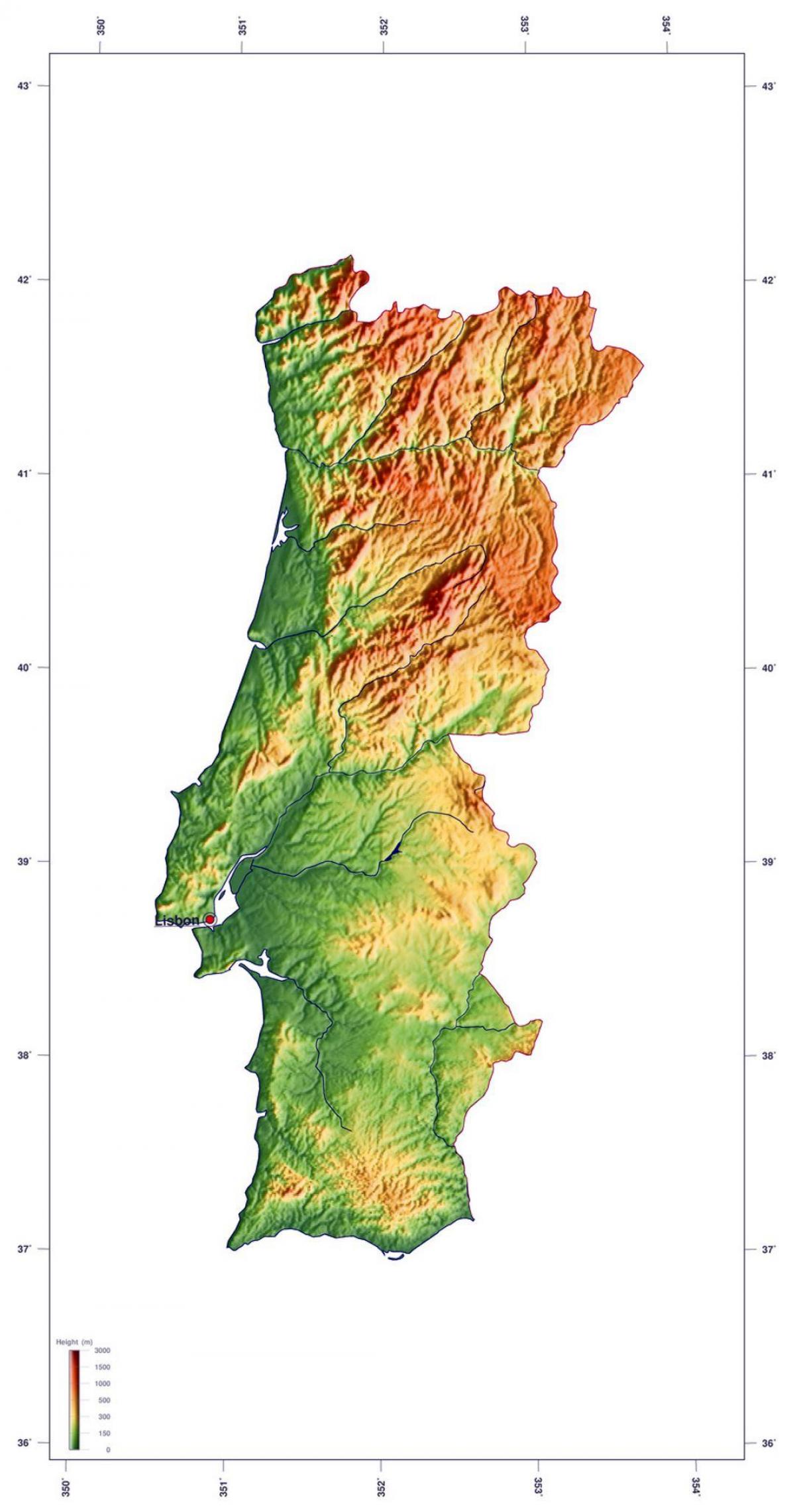 Portugal altitude map