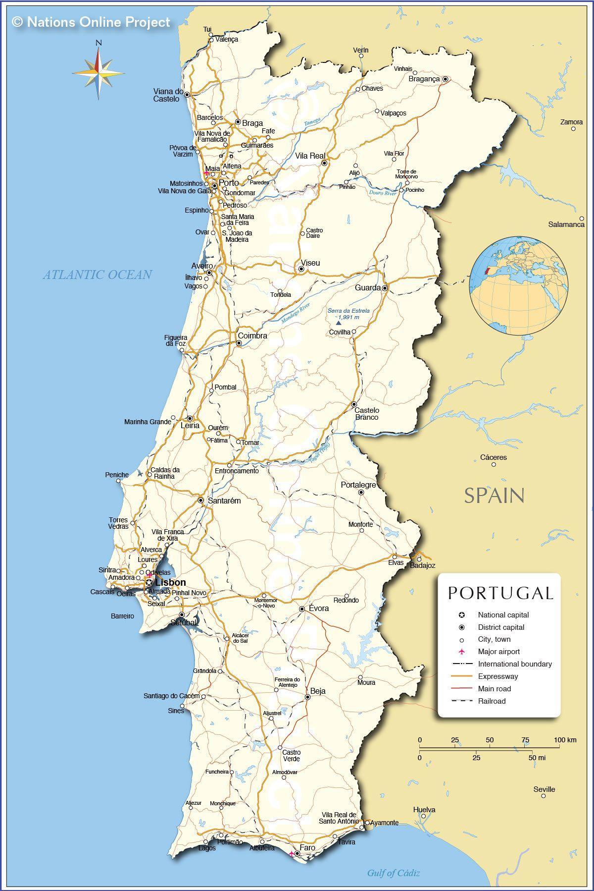 Portugal on a map