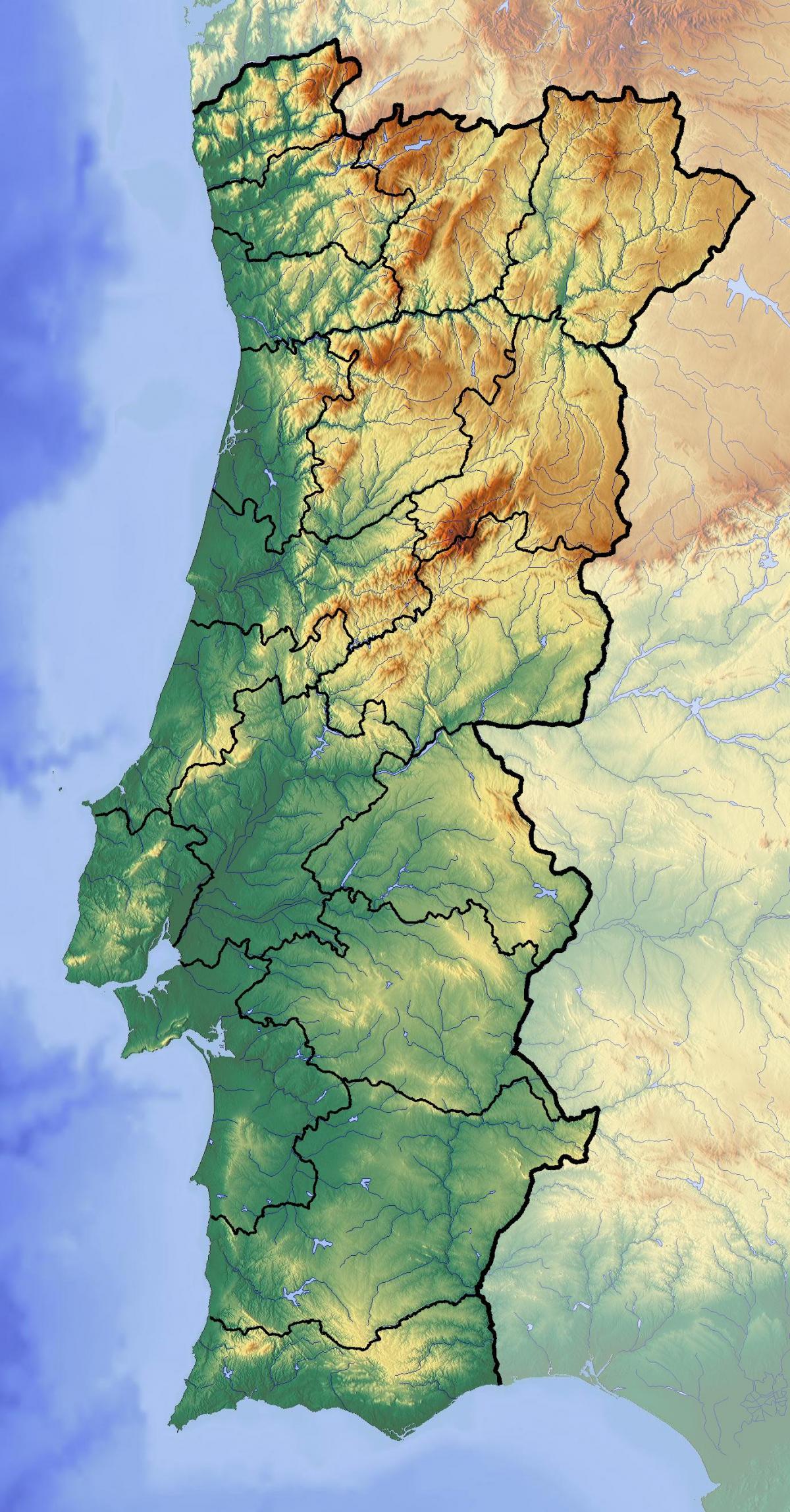 Topographical map of Portugal